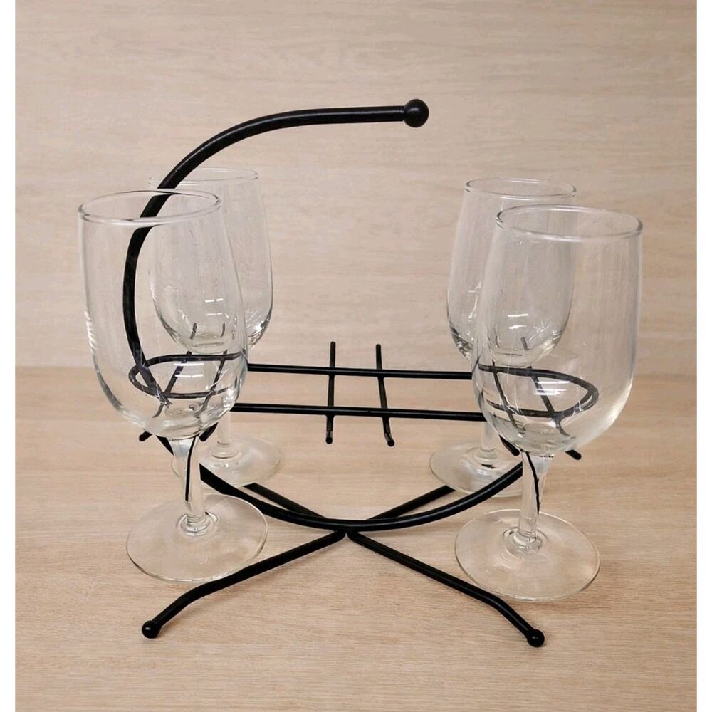 Vintage Libbey 5 Piece Wine Glass Caddy Mid Century Modern MCM Barwar